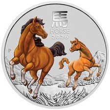Australia 2 Dollari 2026 Anno Lunare del Cavallo 2 Oz Argento 9999 Color FDC