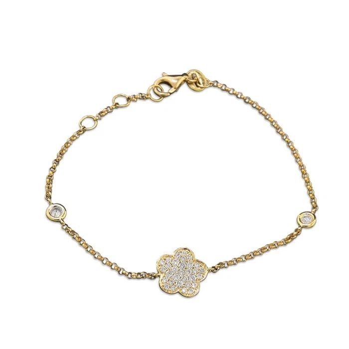 Armband Blüte Brillanten 750-Gelbgold Petite Fleur mit Diamanten Armkette Gold