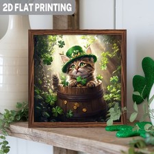 St Patricks Day Wooden Plaque Cute Cat Shamrock Design for Irish Home Decoration