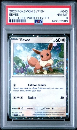 2023 POKEMON SVP PROMO OBSIDIAN FLAMES THREE PACK BLISTER #043 EEVEE PSA 8
