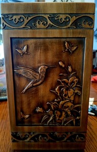 LARGE CREMATION HUMMINGBIRD URN WOODEN BOX URN