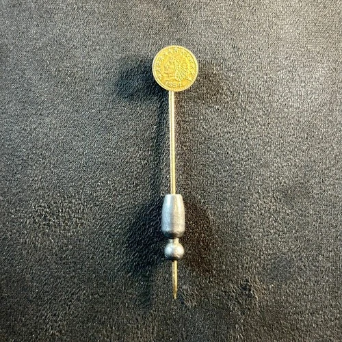 1854 U.S. California Indian Head Gold Coin Stick Pin – Rare - 2.25" Long