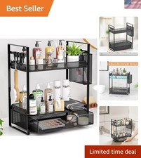 2-Tier Metal Bathroom Counter Organizer with Drawer and Handles
