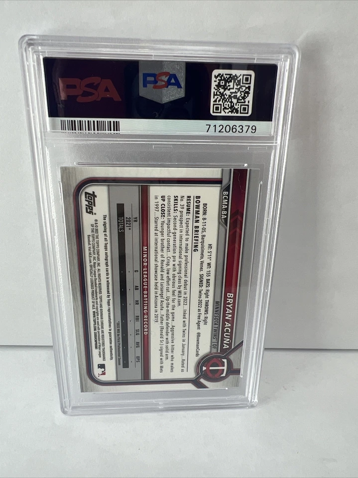 2022 Bowman Chrome Mega Box Mojo Bryan Acuna BCMA-BA PSA 9 Autographed - Image 2 of 2