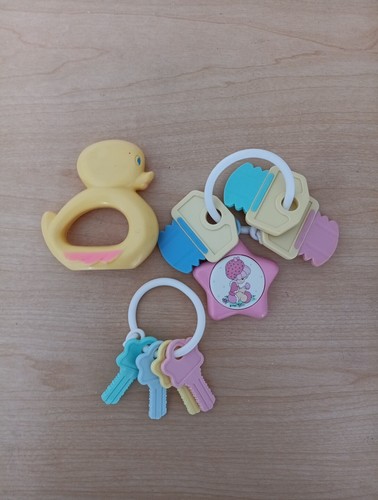 Vintage Infant Baby Key Set and Duck Rattle Lot of 3 Toys