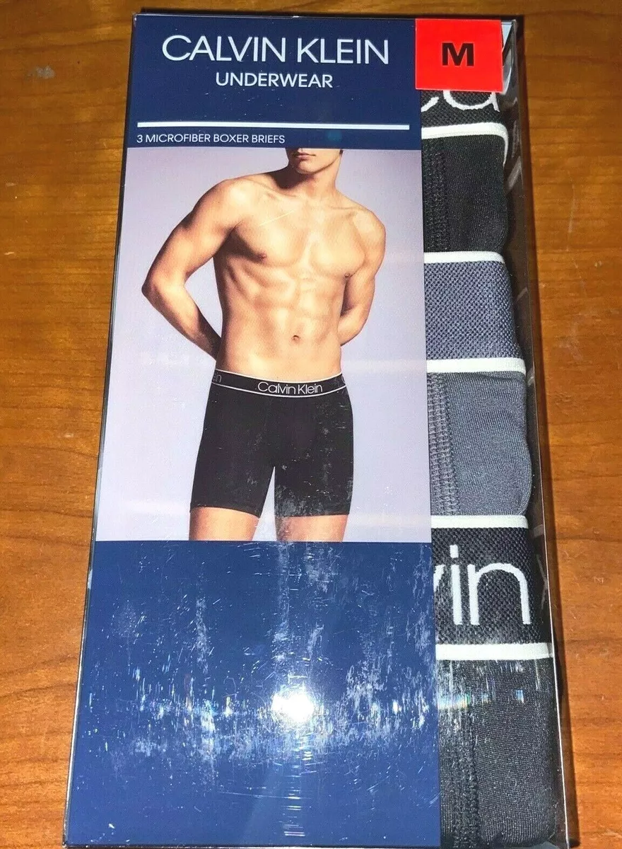 NIB Pack of 3 Calvin Klein Men's Microfiber Boxer Briefs Underwear Black  Gray M