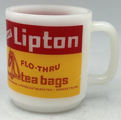 Vtg Cup Mug With Brisk LIPTON FLO-THRU TEA BAGS 3.5''  8 Ounce Glass Bake? 51