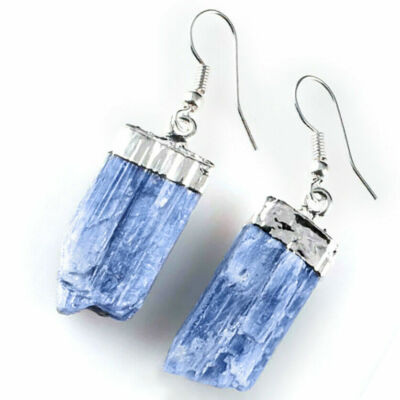 Natural Blue Kyanite Earrings Crystal Point Wire Dangle Earrings Reiki Energy He