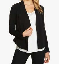 $350 1. State Women's Black Open-Front Long-Sleeve Blazer Jacket Cardigan Size S