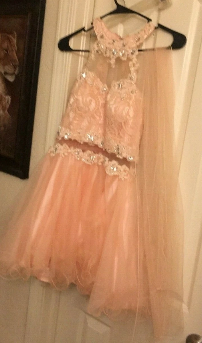 G1K prom juniors medium dress with shawl peach color one piece