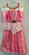 Disney Girls Princess Aurora Dress Costume gown Halloween pink glitter S 4 5 6