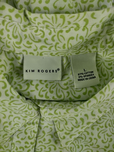 Kim Rogers Cotton Blend Green White Floral Pattern Button Down Shirt Size Large - Picture 11 of 12