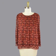 MAX STUDIO Floral Pleated Long Bell Sleeve Blouse Top Size Medium