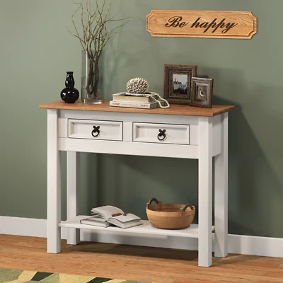 Corona Console Table White Wax 2 Drawer Solid Pine Hall by Mercers Furniture®