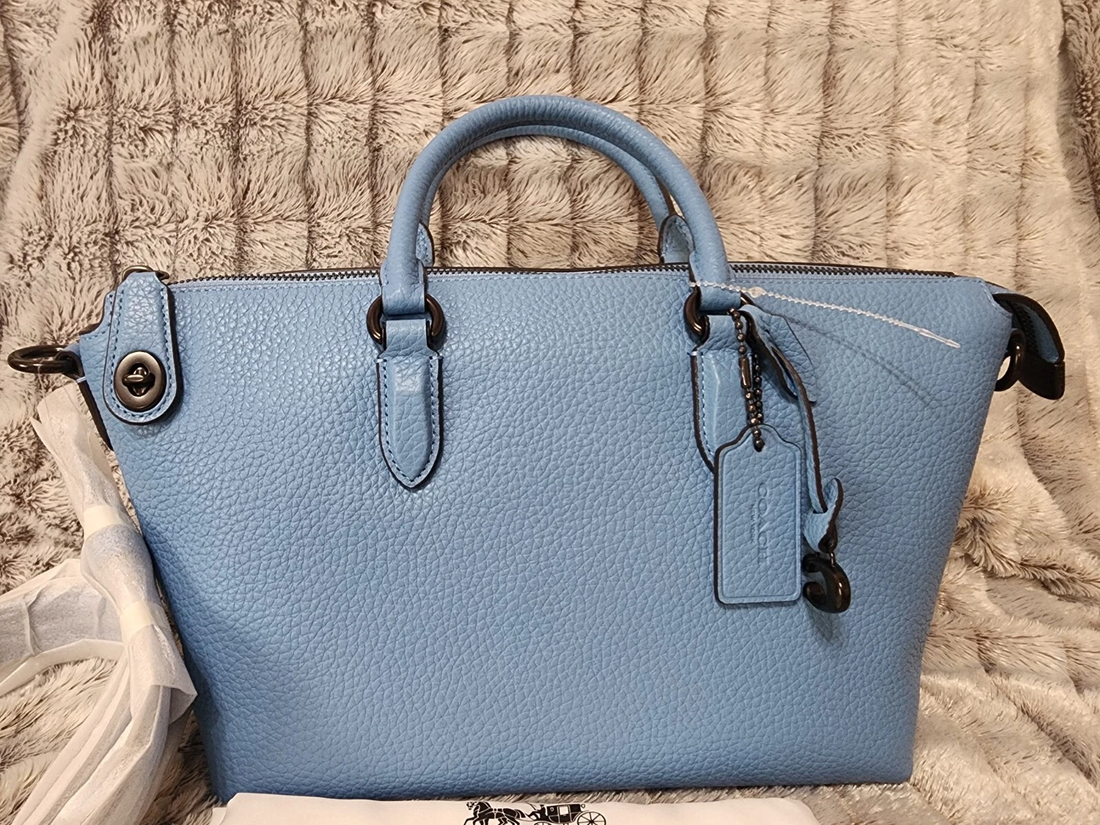 Borsa a tracolla Coach CE741 Cara borsa a mano in pelle blu piscina nuova