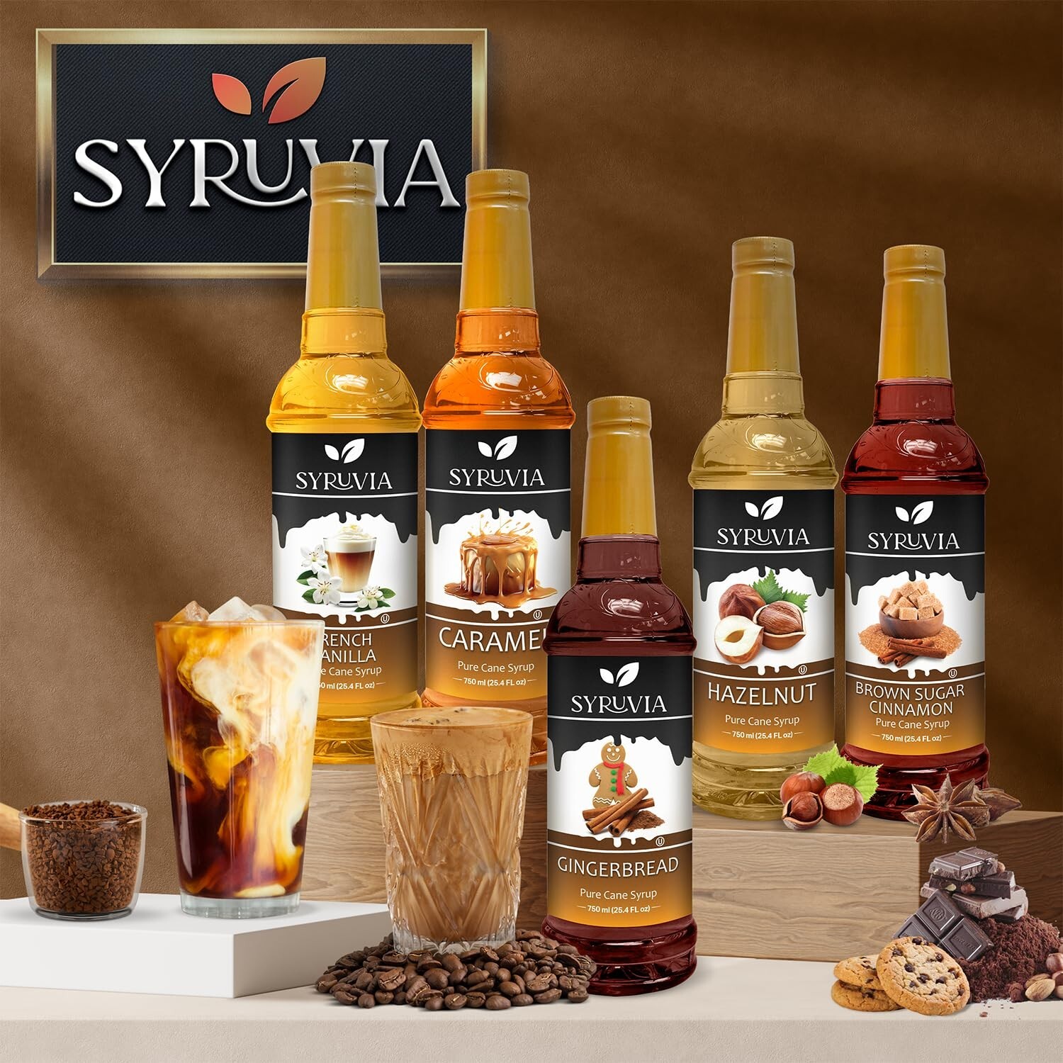 Syruvia Hazelnut Coffee Syrup 25.4 fl oz, Kosher, Gluten-Free, for Lattes & More