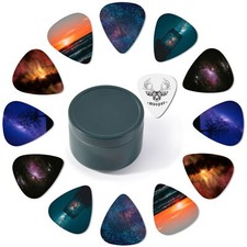 12 Medium Gauge Celluloid Guitar Picks  1 luminous pick With Box/Pick Holder