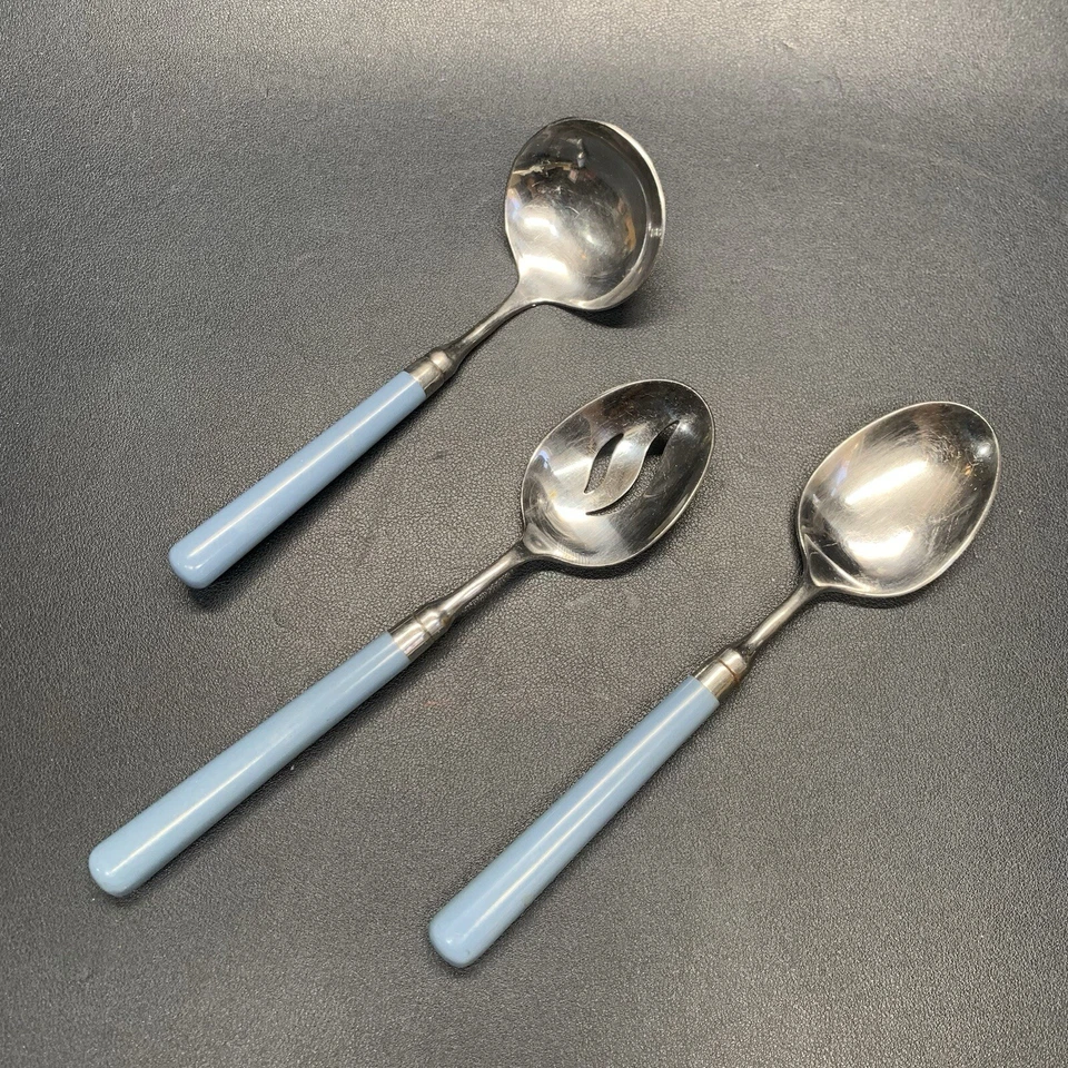 Vintage Serving Spoon Lot  Slot Spoon Ladle Stanley Robert’s Korea Blue Handles - Image 2 of 4