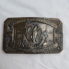 Vintage Express Wells Fargo Mexico Belt Buckle Rectangle 4in By 2.25in Travel