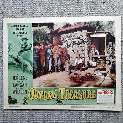 John Forbes SIGNED 1955 Lobby Card B Film Actor Westerns Outlaw Treasure Jergens
