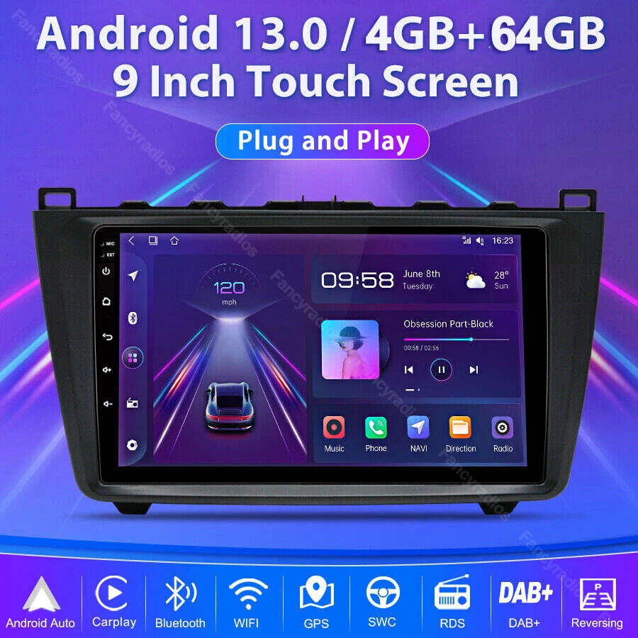 4+64GB Carplay For Mazda 6 2008-2015 Android 13 Car Stereo Radio GPS Navi WIFI - Image 3 of 4
