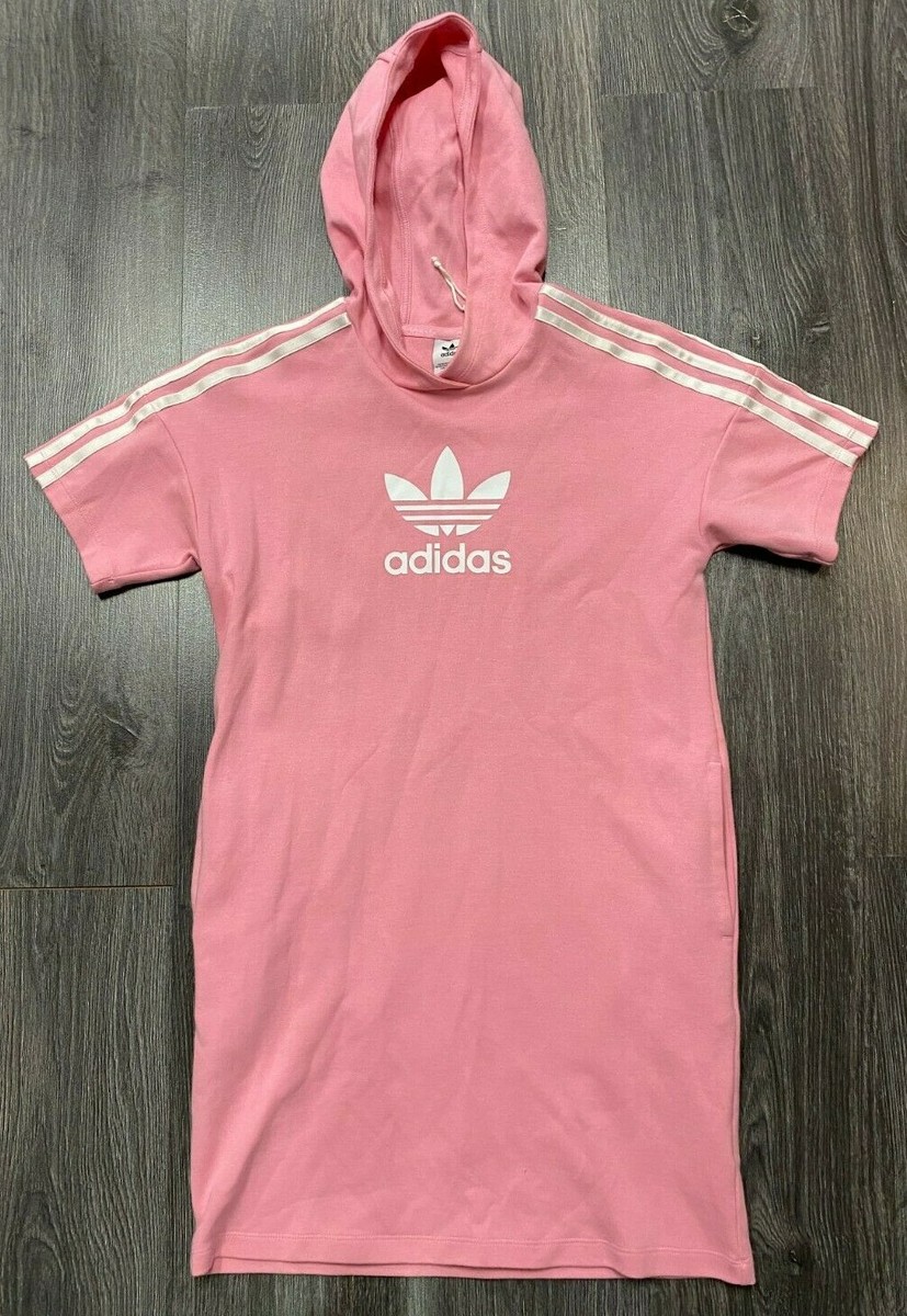 Adidas Originals Kids Hooded Trefoil Long Dress Medium Pink Cotton