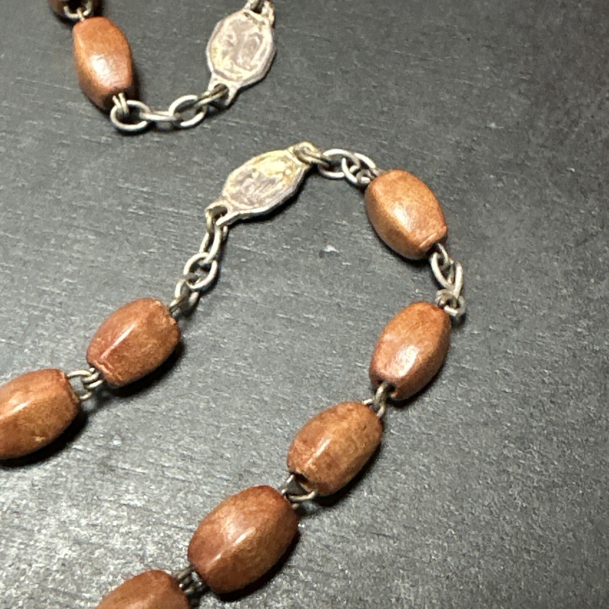 Rare chapelet ancien En Acier Et Boule croix reliquaire XIXeme CH75