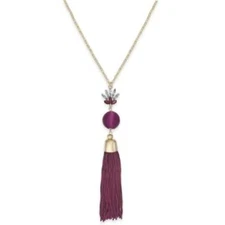 I.N.C. Stone and Tassel Lariat Wine Color Necklace