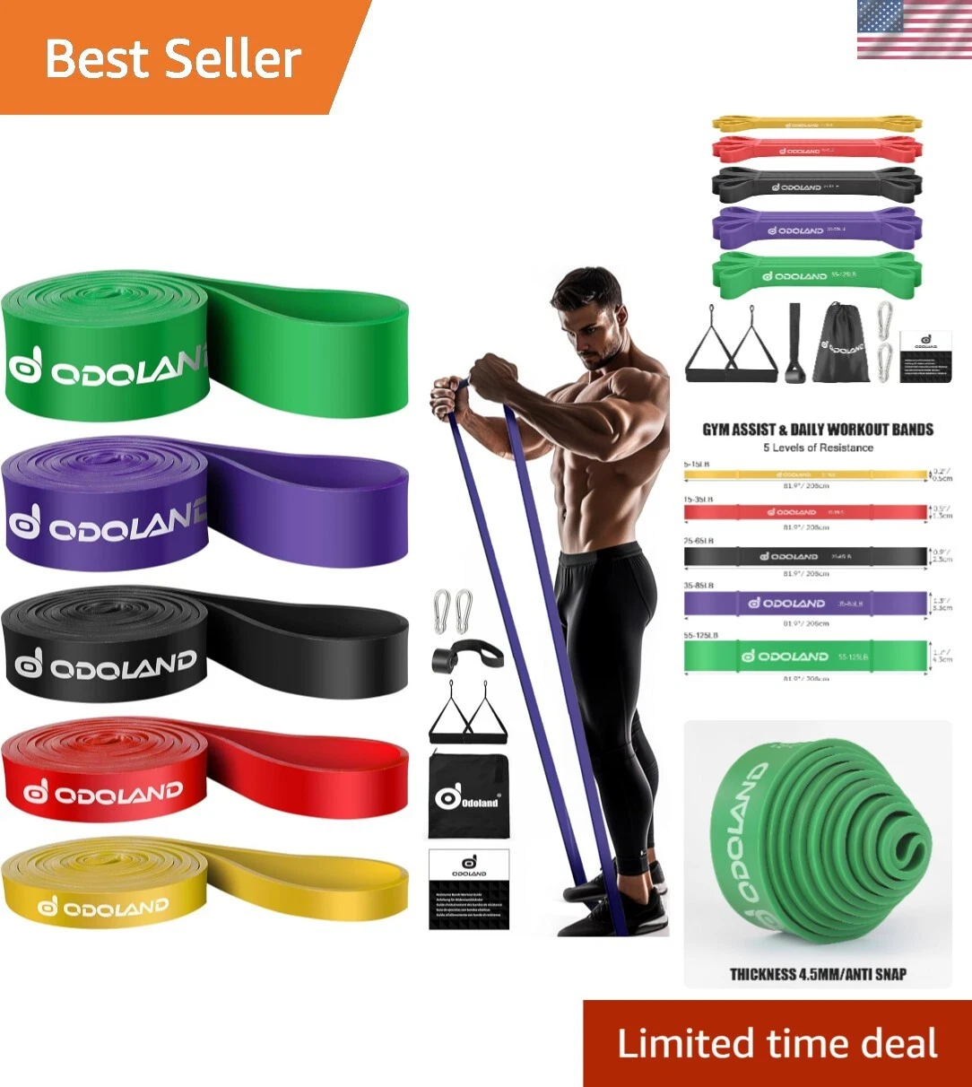 5-Pack Resistance Bands Set - Adjustable Pull Up Assistant with Handles & Anchor