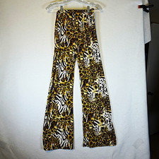 D T Womens Animal Print Wide-Leg Pants Drawstring Elastic Waist Sz S/M PL325