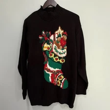 Vintage 90s The Eagles Eye Christmas Stocking Sweater XL Cotton novelty