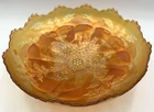 Fenton Stag and Holly Carnival Bowl 10.5 " Footed Marigold