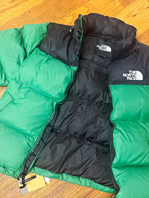 The North Face Nuptse 700 Down Puffer Jacket Full Zip Green/Black Colorblock L