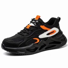 Steel Toe Cap Safety Trainers Lightweight Work Shoes Non Slip Black Orange