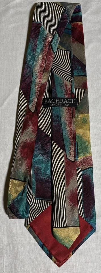 Bachrach Black White Blue Gold Tie 100% Silk Italy 59”x3.5” - Imagem 2 de 4