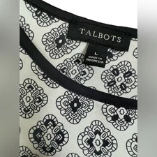 Talbots Medallion Shell Sleeveless Black and White Patterned Top Large