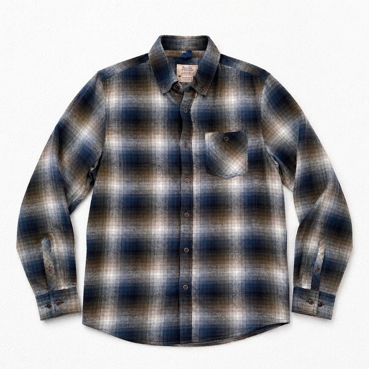 Boston Traders Mens Medium Plaid Flannel Shirt Blue Button Down Cotton