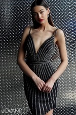 Jovani New Black Silver Beaded Embellished Cocktail Dress Size 24