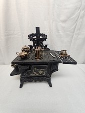 VTG Crescent Mini Cast Iron Black Toy Stove W/Accessories Gold 8.5X6.5X11.5X13