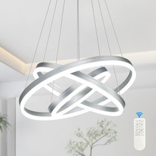 Modern Sliver Led Chandelier 3 Rings Pendant Lights Dimmable Chandeliers Colo...