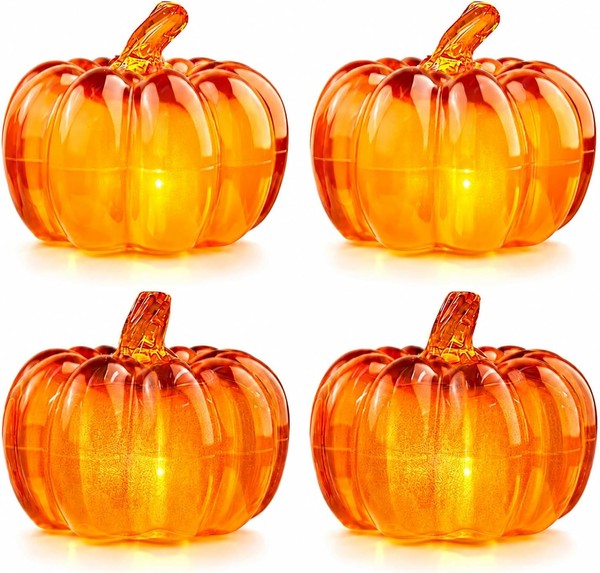 Herbstdeko KüRbis Laternen 4 StüCk Beleuchtet Mit LED Halloween Deko-image