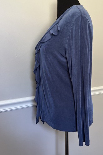 Chico's Travelers Pant Suit Women's Size 2 US Large Blue Knit Slinky Ruffles - Picture 6 of 12