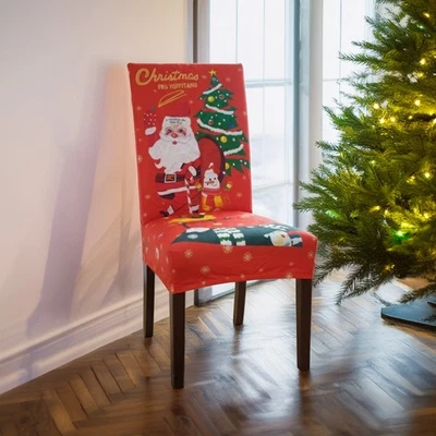 SUSY SHOP Set Coprisedia Natalizio 4/6 Pezzi, Tessuto Elasticizzato Decorazioni Natale