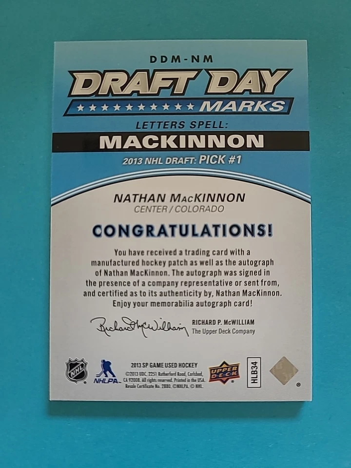 2013-14 Nathan MacKinnon SP Game Used Draft Day Marks DDM-NM Rookie RC Auto /35 - Image 4 of 4
