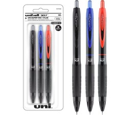 307 Retractable Gel Pens, Micro Point (0.5mm), Assorted Colors, 3 Count
