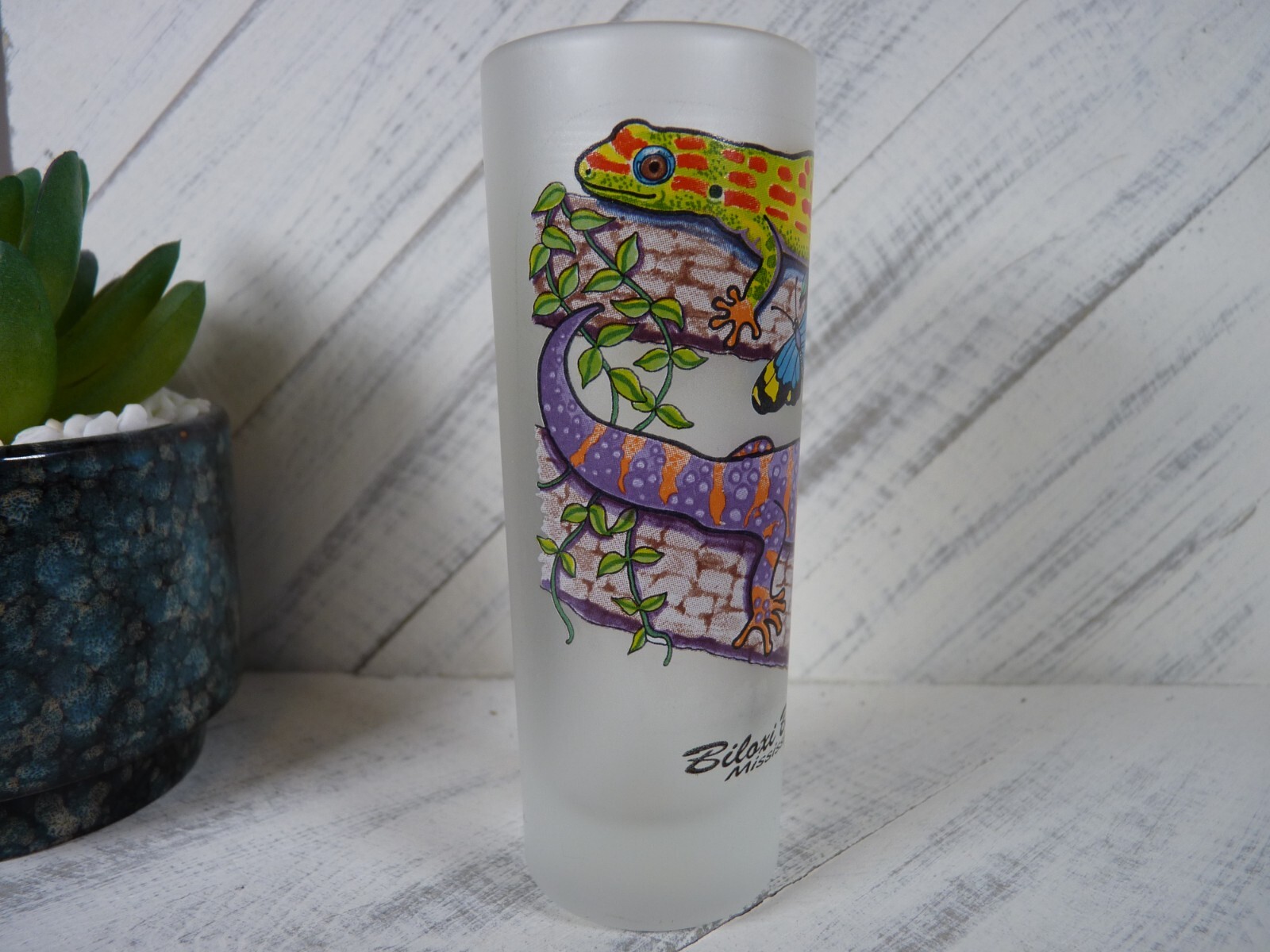 Biloxi Beach, Mississippi Colorful Lizards Frosted Tall Shot Glass - N1