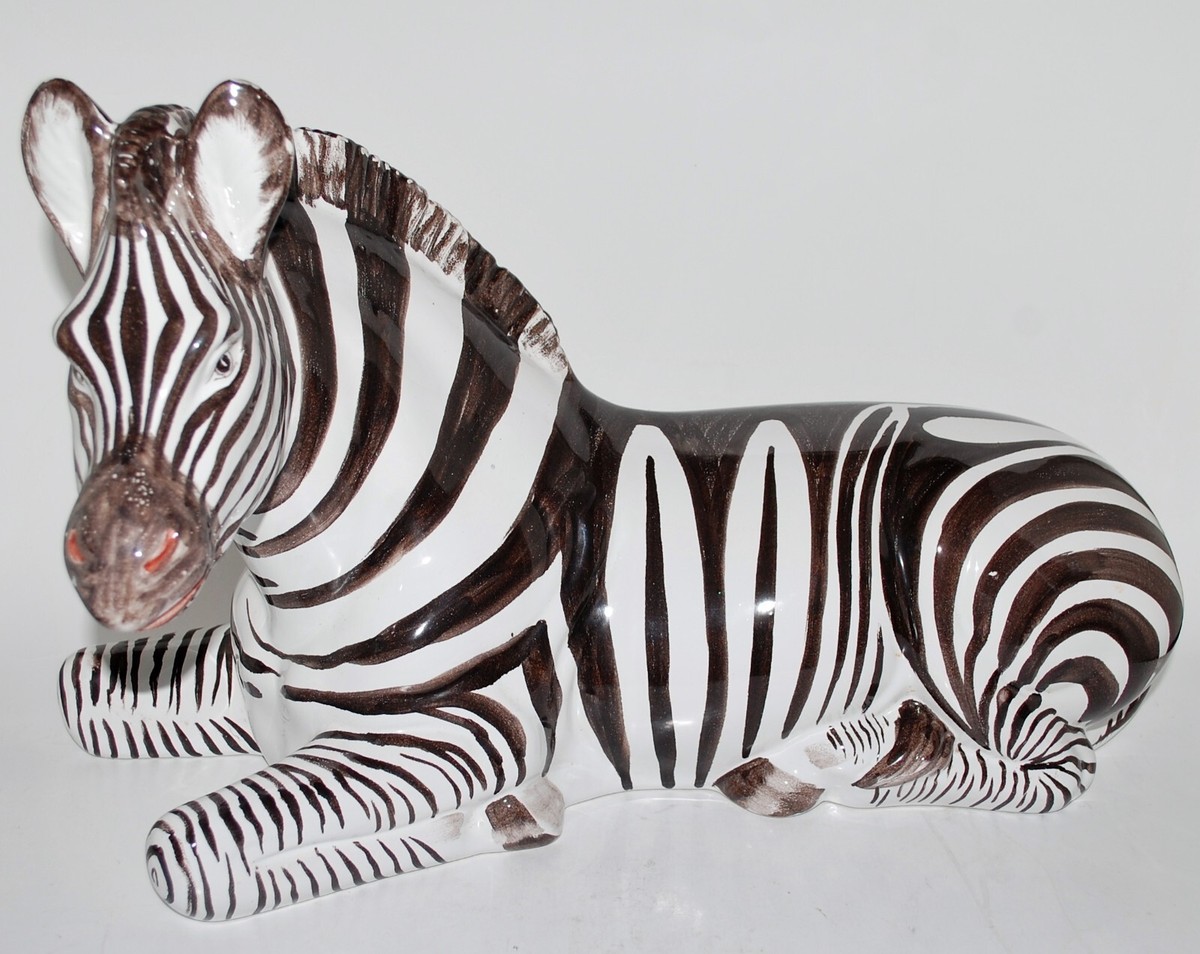 Large Vtg. 1960's MCM ITALIAN Hand Painted Ceramic Reclining ZEBRA