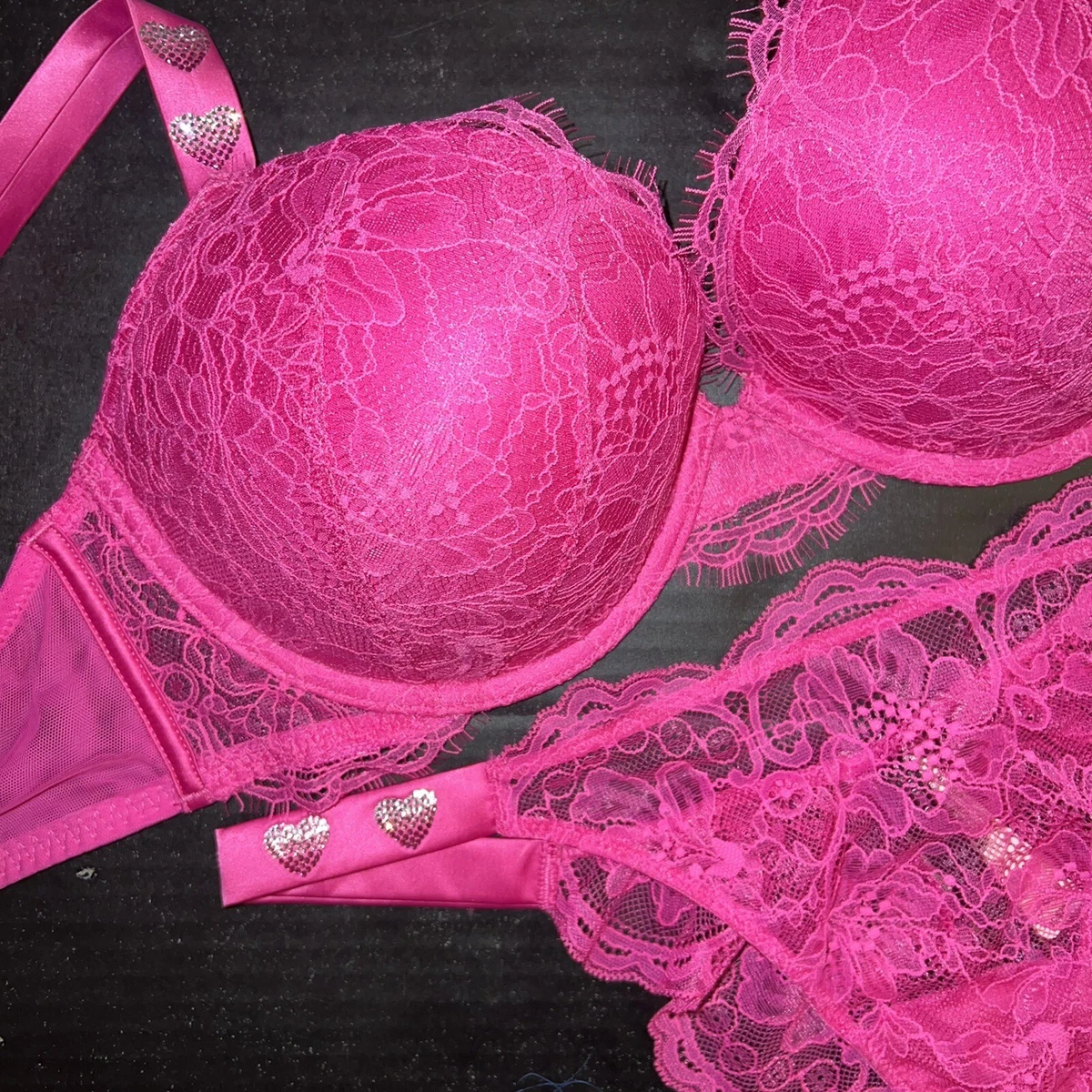 Victoria's Secret 34DD,34DDD,38DD BRA SET Panty HOT PINK LACE