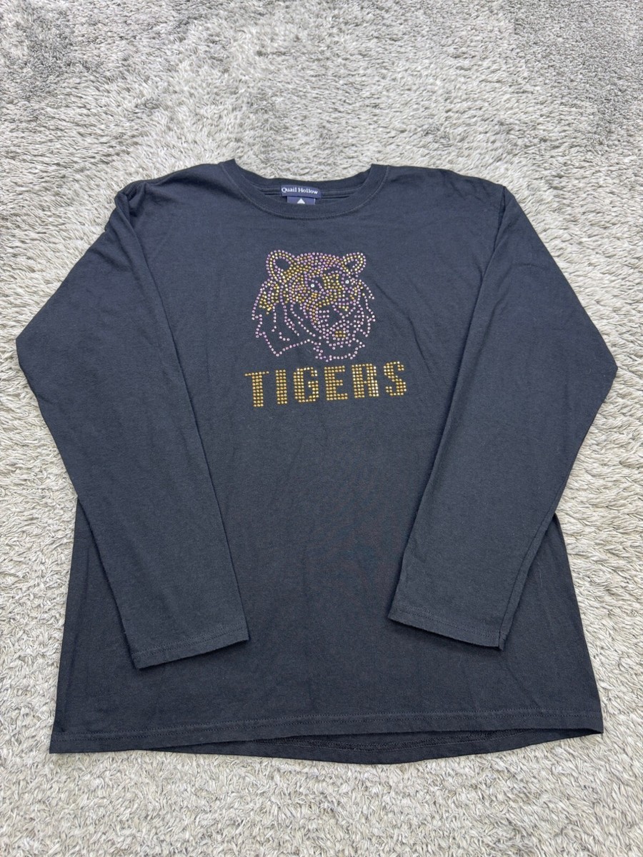Vtg LSU Tigers Shirt Women Medium Black Beaded Bedazzled Jeweled Logo  Crewneck