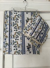 Lovely Vintage Floral Stripe Tablecloth Parrots Paisley & 6 Napkins 76” x 62